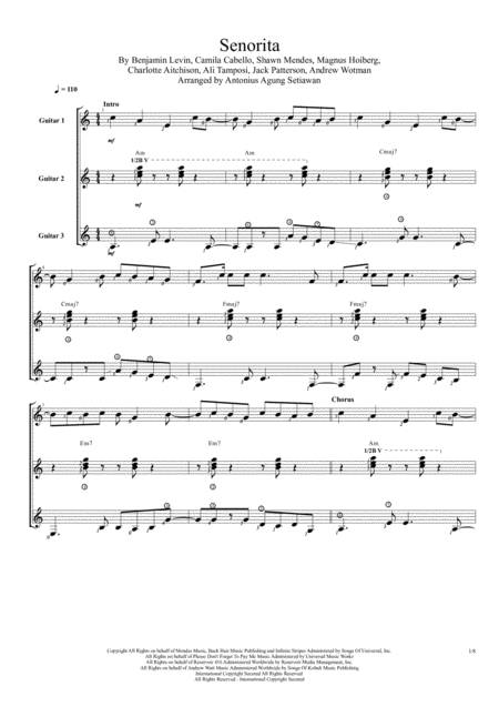 Senorita Trio Guitar Score Sheet Music