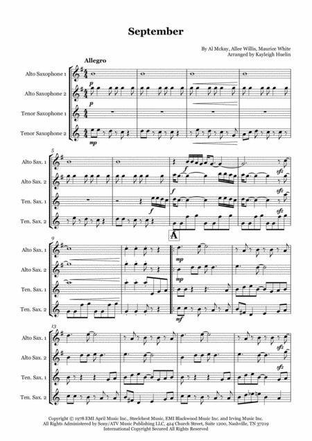 September By Earth Wind And Fire Saxophone Quartet Aatt Sheet Music