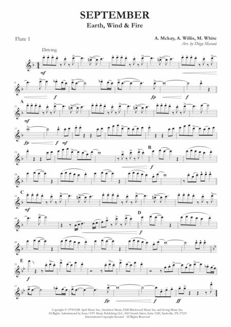 September By Earth Wind Fire For Flute Quartet Sheet Music