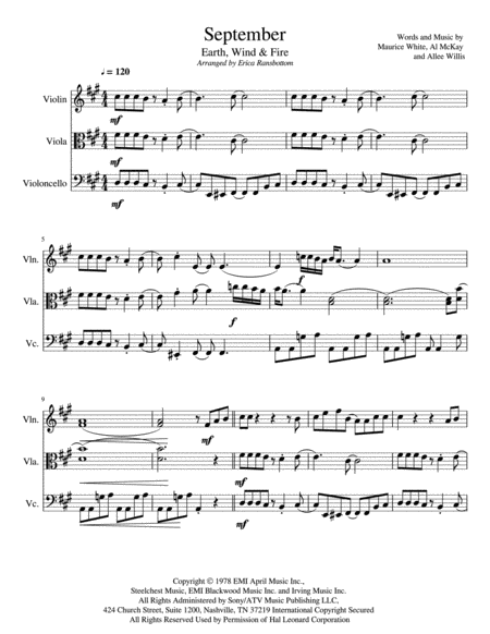 Free Sheet Music September For String Trio Violin Viola Cello