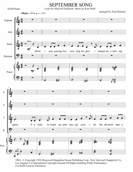 September Song Satb Piano Sheet Music