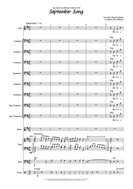 September Song Trombone Octet With Rhythm Section Optional Vocal Key Of C Sheet Music