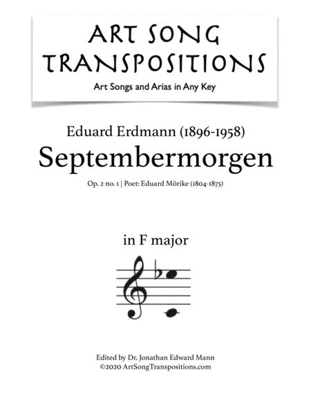 Septembermorgen Op 2 No 1 Transposed To F Major Sheet Music