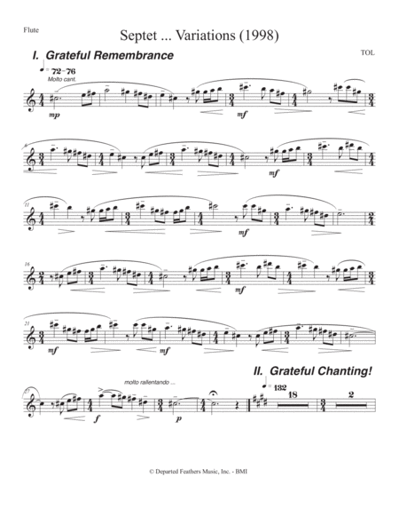 Septet Opus 77 Variations On A Shaker Tune 1998 Flute Part Sheet Music