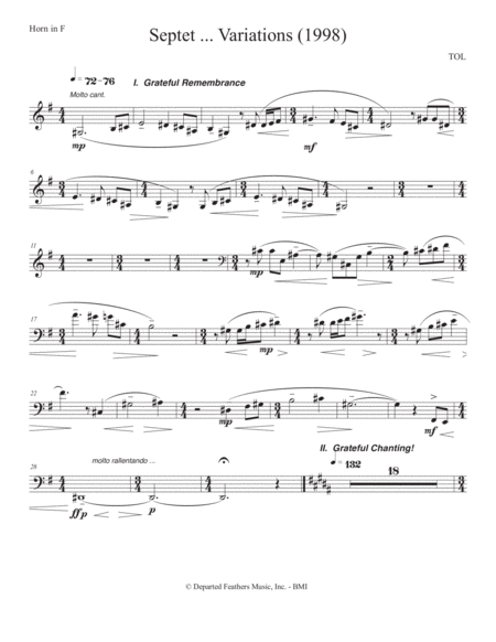 Septet Opus 77 Variations On A Shaker Tune 1998 Horn In F Part Sheet Music