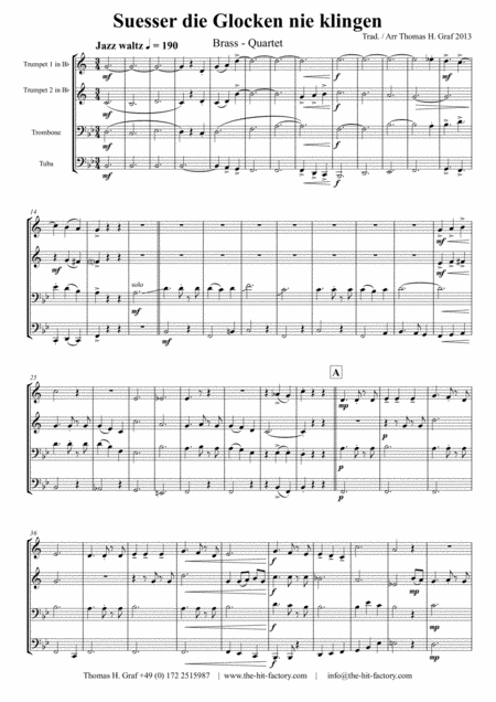 Ser Die Glocken Nie Klingen German Christmas Song Brass Quartet Sheet Music