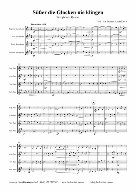 Ser Die Glocken Nie Klingen German Christmas Song Saxophone Quartet Sheet Music