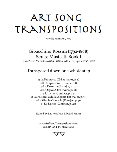 Serate Musicali Book I Transposed Down One Whole Step Sheet Music