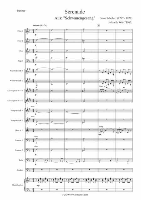 Free Sheet Music Serenade Aus Schwanengesang Franz Schubert Arrangiert Fr Sinfonisches Blserensemble