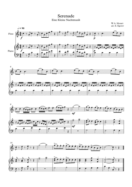 Serenade Eine Kleine Nachtmusik Wolfgang Amadeus Mozart For Flute Piano Sheet Music