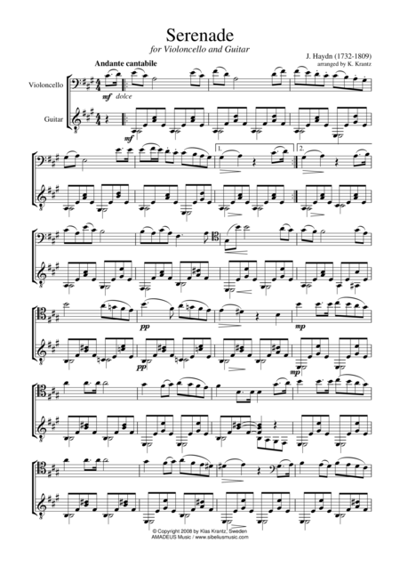 Free Sheet Music Serenade For Cello And Guitar