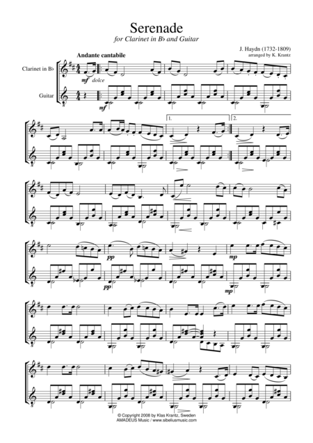 Serenade For Clarinet In Bb And Guitar Sheet Music