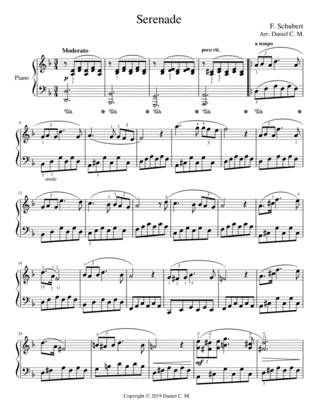 Serenade For Piano Easy Sheet Music