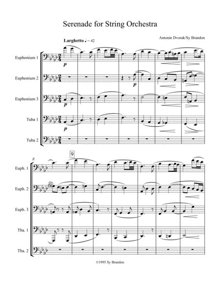 Serenade For String Orchestra Movement 4 For Three Euphoniums And Two Tubas Sheet Music