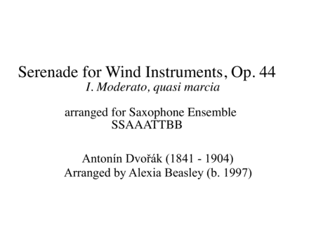 Serenade For Wind Instruments Op 44 For Saxophone Ensemble Sheet Music