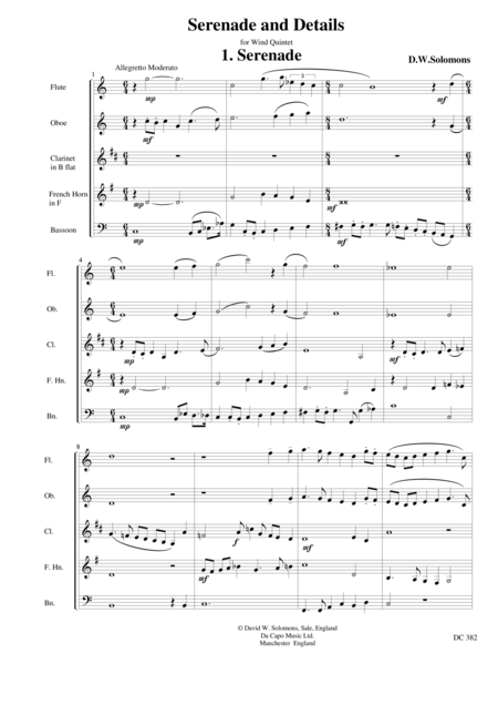 Free Sheet Music Serenade For Wind Quintet