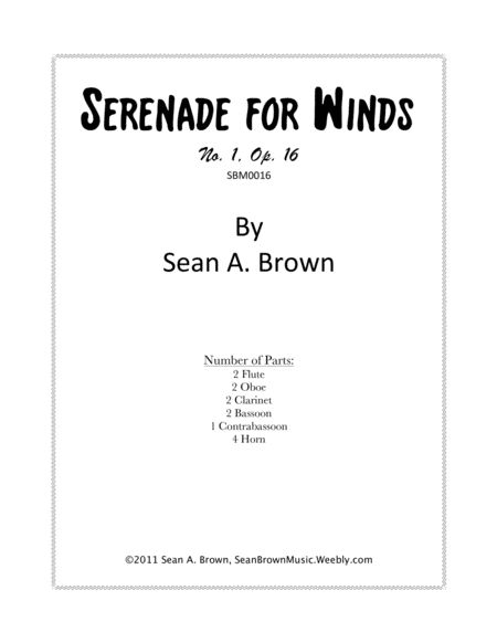 Serenade For Winds No 1 Op 16 Sheet Music