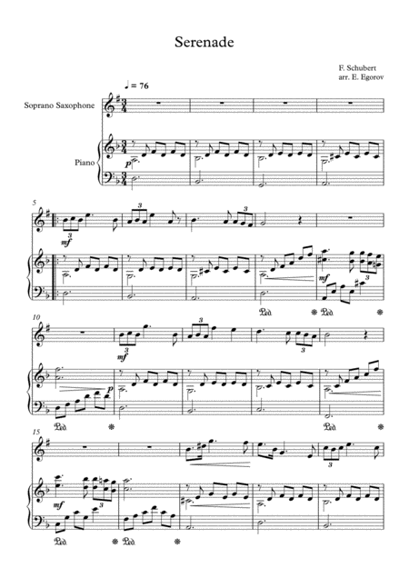 Serenade Franz Schubert For Soprano Saxophone Piano Sheet Music