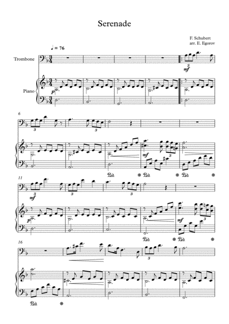 Serenade Franz Schubert For Trombone Piano Sheet Music