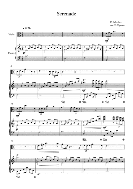 Free Sheet Music Serenade Franz Schubert For Viola Piano