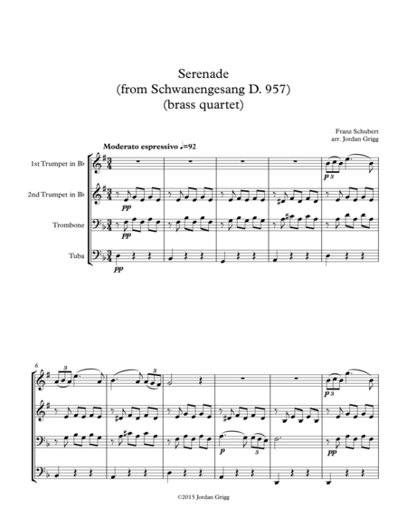 Serenade From Schwanengesang D 957 Brass Quartet Sheet Music