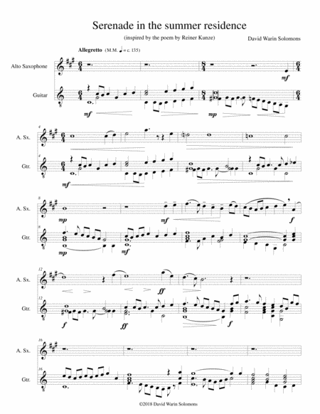 Serenade In The Summer Residence Serenata Nella Residenza Estiva For Alto Saxophone And Guitar Sheet Music