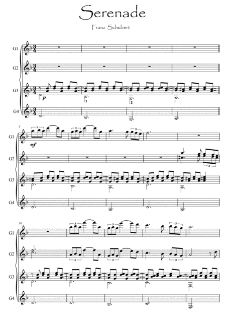 Free Sheet Music Serenade Schubert Guitar Quartet