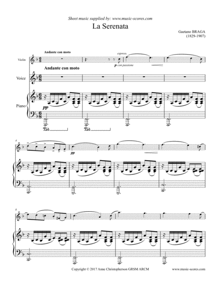 Free Sheet Music Serenata Or Angels Serenade Voice Violin And Piano F Major