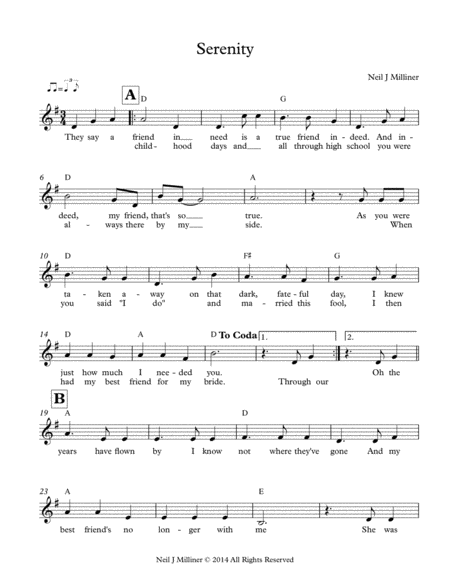 Serenity By Neil J Milliner Sheet Music