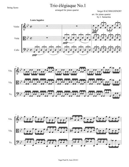 Free Sheet Music Sergei Rachmaninoff Trio Lgiaque No 1 In G Minor Arr For Piano Quartet Piano Violin Viola And Cello
