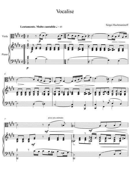 Sergei Rachmaninoff Vocalise Viola Solo Sheet Music