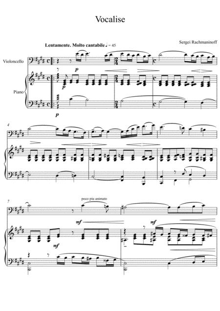 Free Sheet Music Sergei Rachmaninoff Vocalise Violoncello Solo