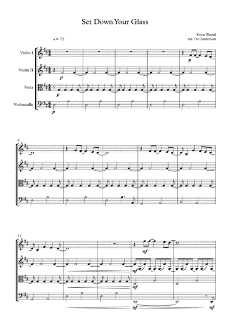 Set Down Your Glass String Quartet Sheet Music