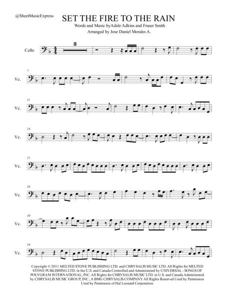 Set Fire To The Rain For Cello Sheet Music