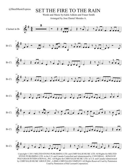 Set Fire To The Rain For Clarinet In Bb Sheet Music