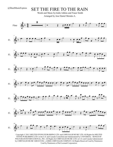 Free Sheet Music Set Fire To The Rain For Flute