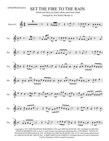 Set Fire To The Rain For Horn In F Sheet Music