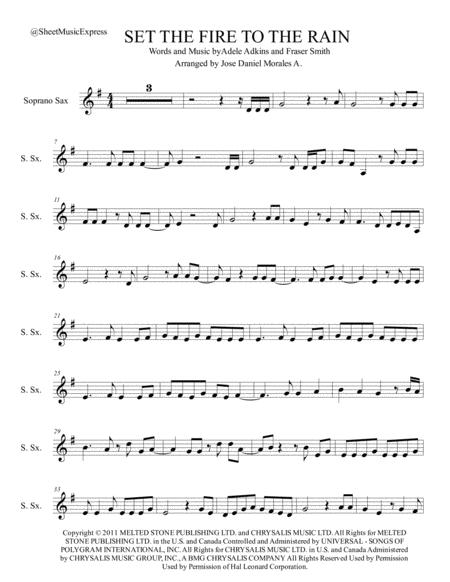 Set Fire To The Rain For Soprano Sax Sheet Music