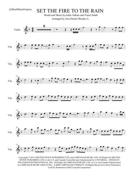 Set Fire To The Rain For Violin Sheet Music