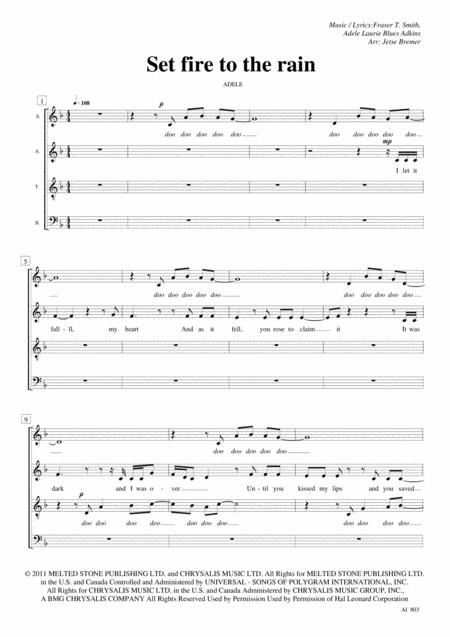 Set Fire To The Rain Satb A Cappella Sheet Music