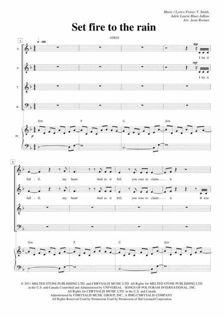 Set Fire To The Rain Satb Piano Sheet Music