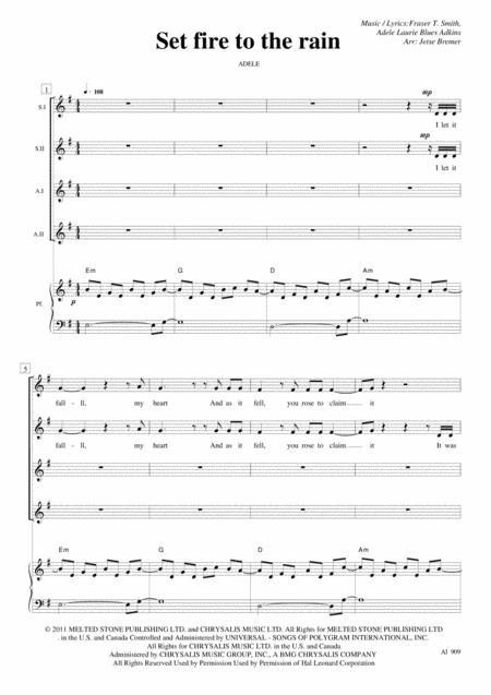 Set Fire To The Rain Ssaa Piano Sheet Music