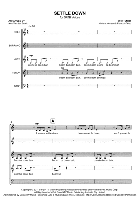 Free Sheet Music Settle Down Satb