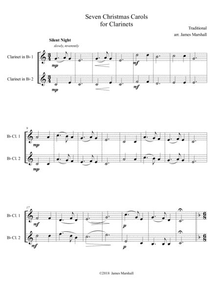 Free Sheet Music Seven Christmas Carols For Clarinet Duet