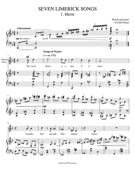 Seven Limerick Songs Complete Cycle For Medium High Voice And Piano Sheet Music