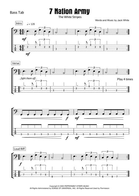 Seven Nation Army Bass Tab Sheet Music