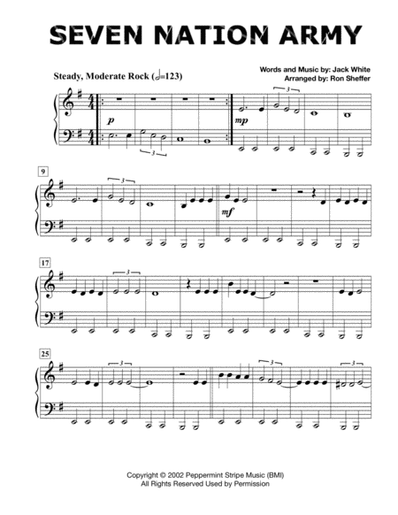 Seven Nation Army Easy Piano In The Original Key Sheet Music