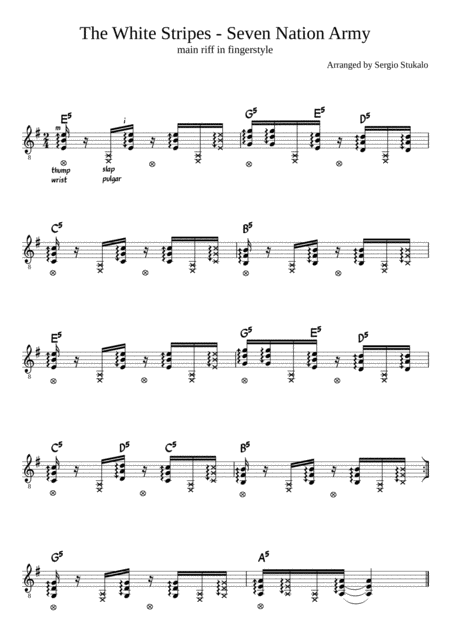 Seven Nation Army Fingerstyle Guitar Arrangement By Sergio Stukalo Sheet Music