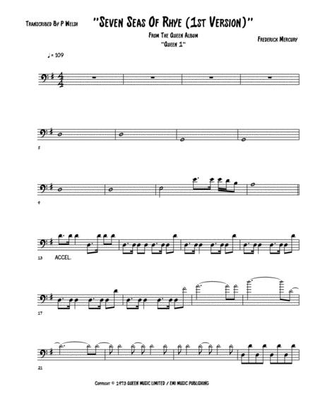 Seven Seas Of Rhye First Version Bass Guitar Sheet Music