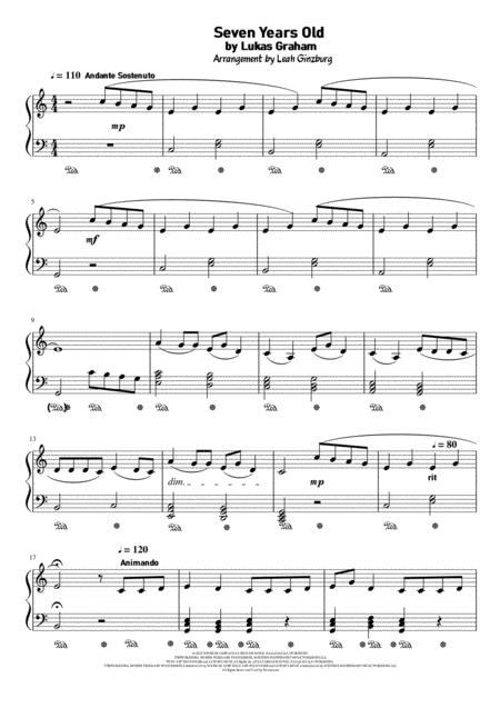 Seven Years Old By Lukas Graham Arranged For Piano Solo By Leah Ginzburg Sheet Music